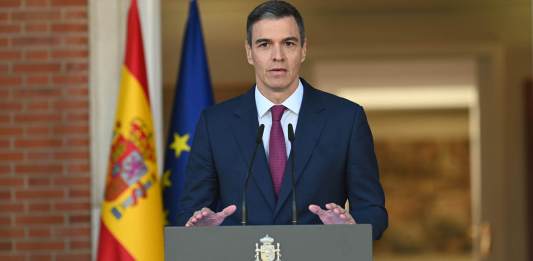 El presidente del Gobierno, Pedro Sánchez, durante su comparecencia institucional en La Moncloa. Foto: EFE/Moncloa/Borja Puig de la Bellacasa