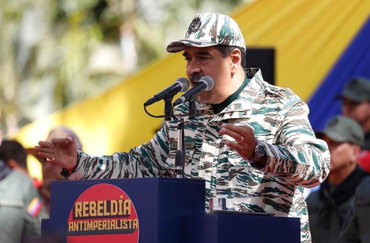 El presidente de Venezuela, Nicolás Maduro, habla durante una manifestación. (Foto AP/Pedro Rances Mattey)