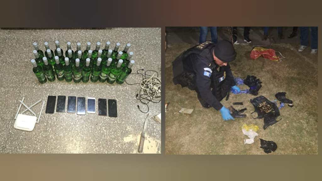 En las últimas 48 horas la PNC encontro cuatro armas de fuego, 239 balas, 29 teléfonos celulares, entre otros. Foto La Hora / PNC