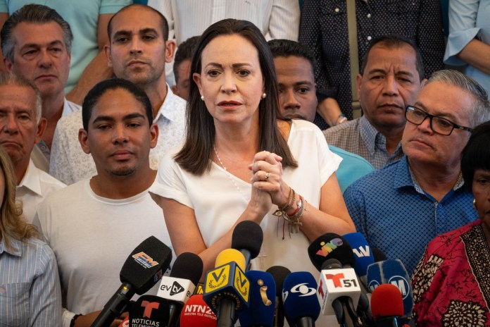 María Machado en conferencia de prensa. Foto: AFP
