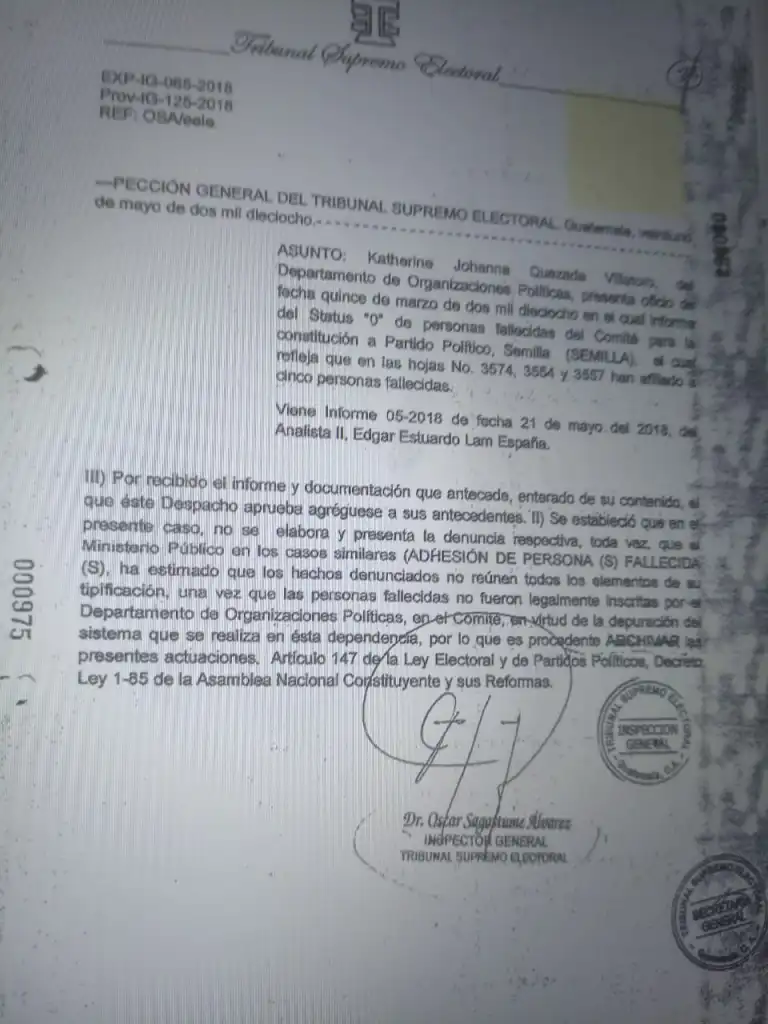 Imagen del documento correspondiente al 21 de mayo de 2018 en el que Sagastume explica las razones por las que decidió archivar las actuaciones. Foto: La Hora