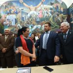 La presidenta del TSE, Blanca Alfaro, y el titular del Legislativo, Nery Ramos, se pronuncian por las reformas a la Ley Electoral y de Partidos Políticos. Foto: Fabricio Alonzo