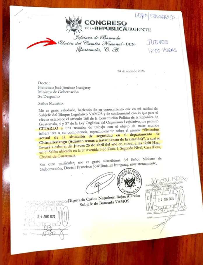 Esta es la carta de citación que recibieron en el Ministerio de Gobernación. 