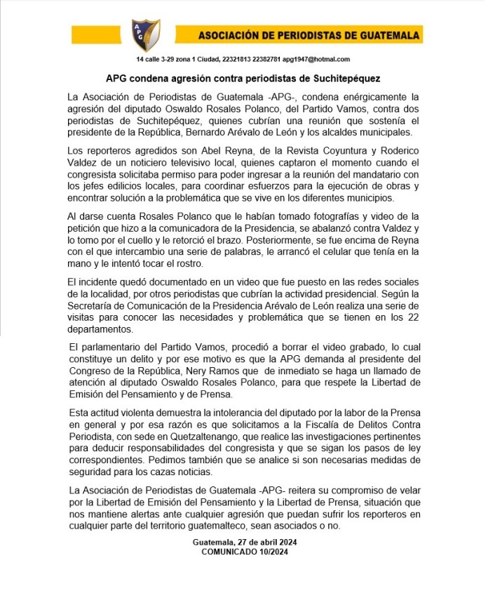 Imagen: Asociación de Periodistas de Guatemala