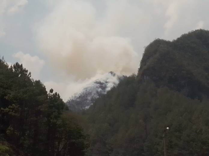 Imagen de un incendio forestal en Alta Verapaz de este domingo 28 de abril. Foto / CONRED.
