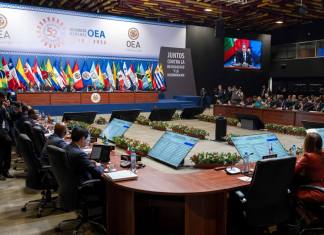 Vista general de la Reunión Ministerial del Grupo de Revisión de la Implementación de Cumbres durante la 52ª Asamblea General de la OEA en Lima el 6 de octubre de 2022. (Foto de Cris BOURONCLE/POOL/AFP)