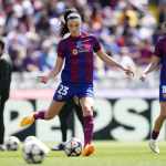 Ingrid Syrstad Engen del Barcelona previo al partido contra Chelsea en las semifinales de la Liga de Campeones femenina, el sábado 20 de abril de 2024. Foto: AP/José Bretón