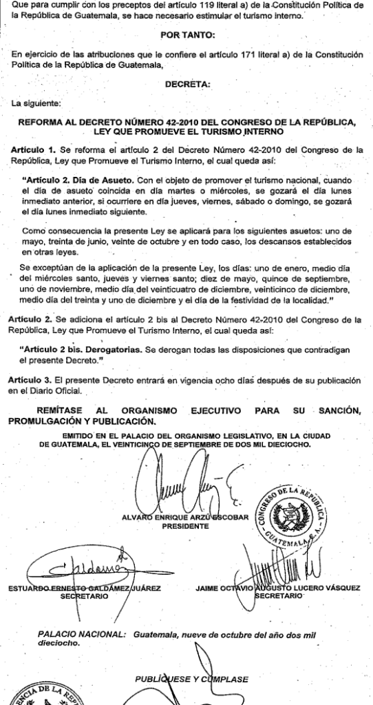 Decreto 19-2018 publicado en octubre 2018 en el Diario de centro América. (Foto: Captura de pantalla)