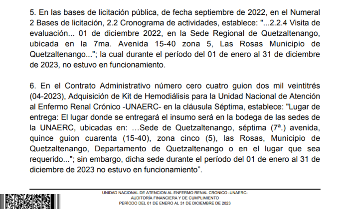En el informe de la CGC se indica que la entrega de los Kit de Hemodiálisis se realizaría en la sede de Quetzaltenango, pero esta no estuvo en funcionamiento. (Foto: Captura de pantalla)
