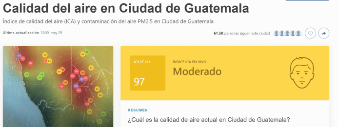 El dato más reciente indica que la calidad del air logra estar en nivel Moderado. (Foto: captura de pantalla)