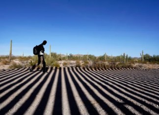 "Un migrante cerca de la frontera que separa a Arizona de México." Foto: Gregory Bull / AP.