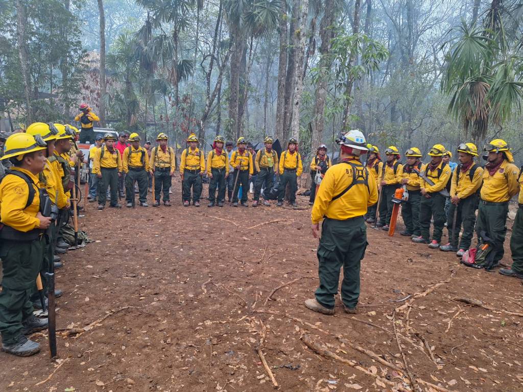 Desplazamiento de brigadistas para continuar con la supresión de incendios forestales activos en Parque Nacional Laguna del Tigre. Foto: Conred/La Hora