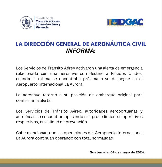 El incidente fue informado mediante un comunicado emitido por la DGAC.Foto: DGAC