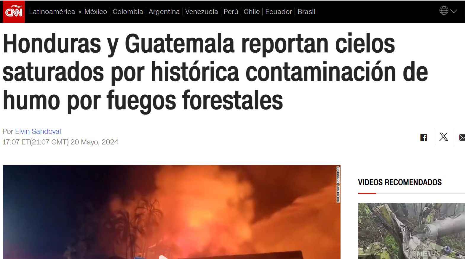 CNN informa de la maña calidad del aire en Honduras y Guatemala. (Foto: captura de pantalla)