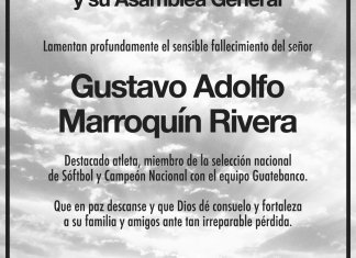 El Comité Olímpico Guatemalteco publicó la esquela en la que lamenta el fallecimiento de Gustavo Adolfo Marroquín