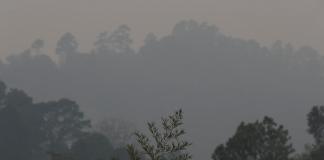 Fotografía que muestra la capa de humo causada por incendios forestales este lunes en Tegucigalpa (Honduras). EFE/ Gustavo Amador
