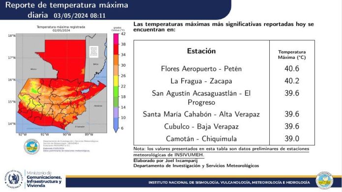 El mapa muestra las regiones donde habrá altas temperaturas este viernes 3 de mayo 2024. 