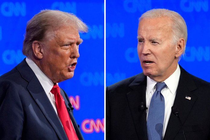 Combinación de fotografías de Donald Trump y Joe Biden durante un debate organizado por la cadena CNN. (AP Foto/Gerald Herbert)