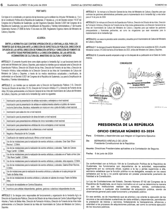 El Oficio Circular 3-2024 fue publicado en el Diario de Centro América (Foto: captura de pantalla)