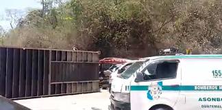 Un camión y un tráiler protagonizaron un accidente de tránsito en el kilómetro 34.9 de la Ruta al Atlántico, con dirección al norte. Foto: Captura de pantalla
