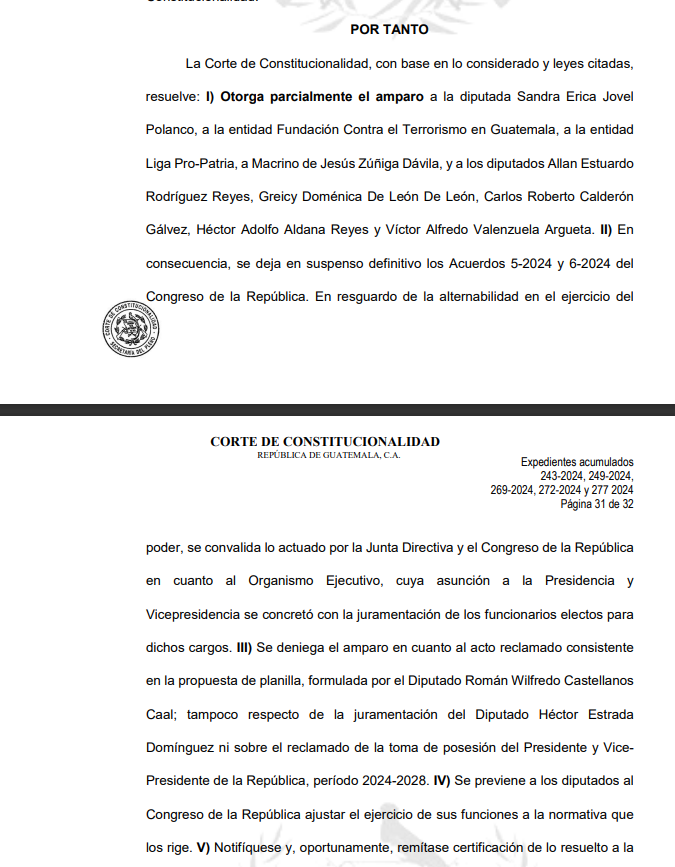 CC confirma toma de posesión de Bernardo Arévalo y Karin Herrera.