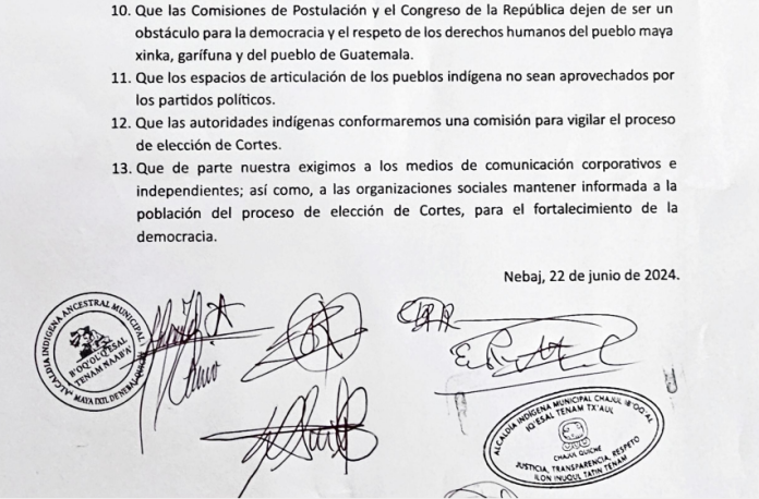 Los líderes indígenas acordaron vigilar la elección de las Cortes. (Foto: captura de pantalla)