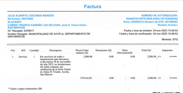 En febrero 2024 la comuna de Ayutla adjudicó una licitación a la empresa de alias "Beto" para un evento de romería. (Foto: captura de pantalla)