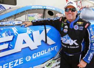 FILE - Funny Car driver John Force looks to get back on track for the last day of qualifying at the NHRA Kansas Nationals at Heartland Park, May 21, 2016, in Topeka Kansas. Force raced to his record 157th NHRA victory on Sunday, June 2, 2024, at age 75, beating teammate Austin Prock in the Funny Car final at the NHRA New England Nationals. (Chris Neal/The Topeka Capital-Journal via AP)