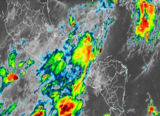 Previsiones del mapa de humedad para las próximas dos semanas, es decir, para finales de junio. El área azul refleja los acumulados de lluvia. Foto: Insivumeh