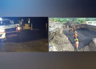 El 30 de junio se habilitó el paso vehicular en ambos sentidos del kilómetro 127 de la carretera a El Salvador, puente Colorado en El Progreso, Jutiapa, tras un incidente de socavamiento el 28 de junio. Foto La Hora / CIV
