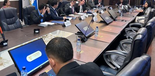 Los integrantes de la comisión pesquisidora contra tres magistrados del TSE votan para incluir documentos al informe final. Foto: Daniel Ramírez