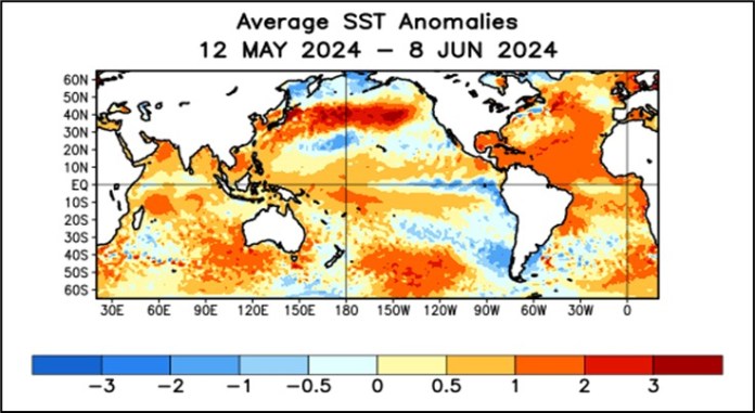 La temperatura superficial del océano Atlántico es más elevada de lo normal, lo cual favorece la formación del fenómeno de La Niña. Foto: Insivumeh