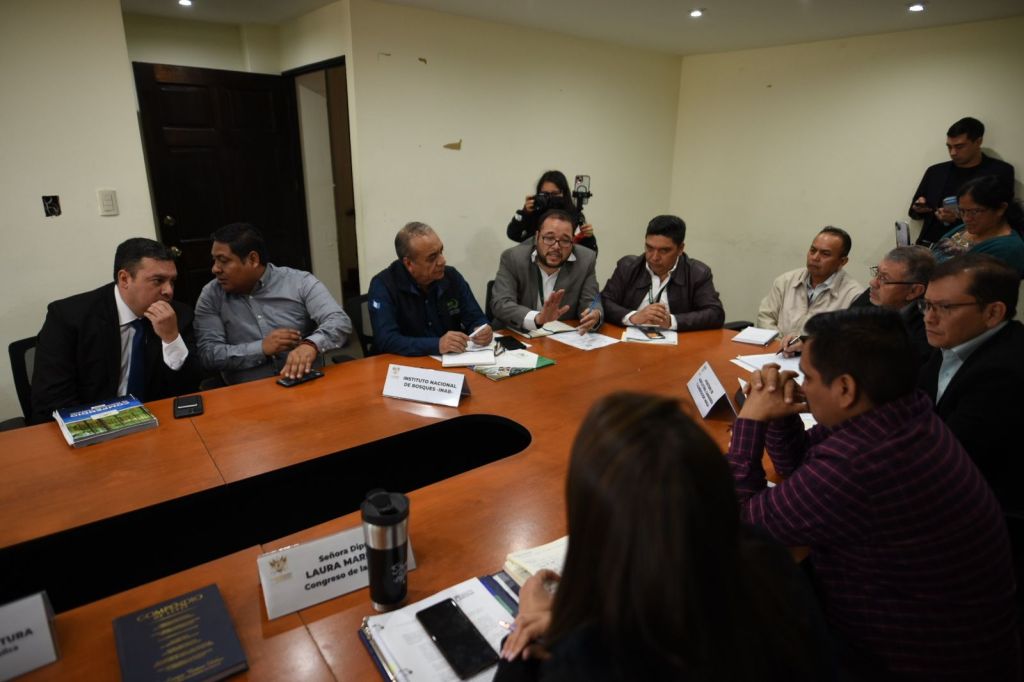 Delegados del INAB y del Ministerio de Agricultura responden del trámite de una licencia de protección del bosque "El Acueducto" que piden vecinos de la zona 10 ante los diputados de Semilla. Foto: Fabricio Alonzo