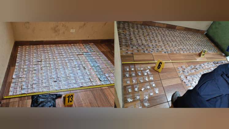 En la casa-guarida utilizada por los mareros se encontró Q15,000 en efectivo, 803 bolsas conteniendo mariguana, entre otros. Foto La Hora / PNC