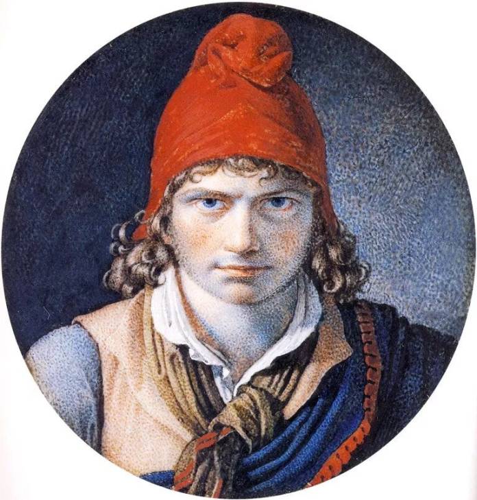 Anne-Louis Girodet de Roussy-Trioson (autorretrato) con un gorro frigio (siglo XVIII)