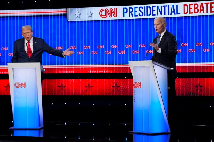 El candidato presidencial republicano Donald Trump y el presidente Joe Biden durante un debate presidencial organizado por CNN. (Foto AP/Gerald Herbert)
