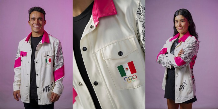 Esta imagen difundida por Men's Fashion muestra a modelos vistiendo uniformes mexicanos para la ceremonia inaugural de los Juegos Olímpicos de París. (Men's Fashion vía AP)