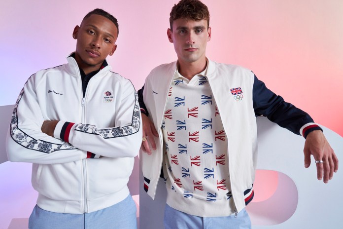 Esta imagen proporcionada por Ben Sherman muestra a los atletas británicos Kye Whyte, izquierda, y Jacob Peters vistiendo trajes oficiales de la colección del equipo de Reino Unido creados por Ben Sherman. (Ben Sherman vía AP)