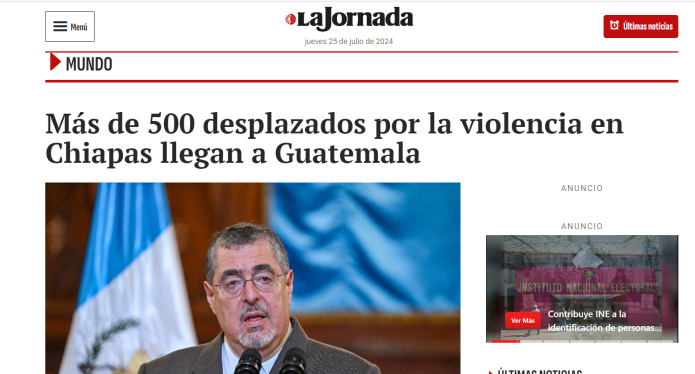 Diarios mexicanos informan del desplazamiento forzoso de mexicanos hacia Guatemala. Foto: captura de pantalla