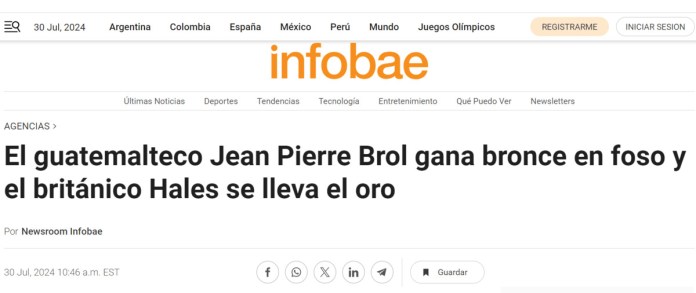 Los medios extranjeros resaltaron el logro de Brol con el bronce para Guatemala. Foto La Hora / captura de pantalla