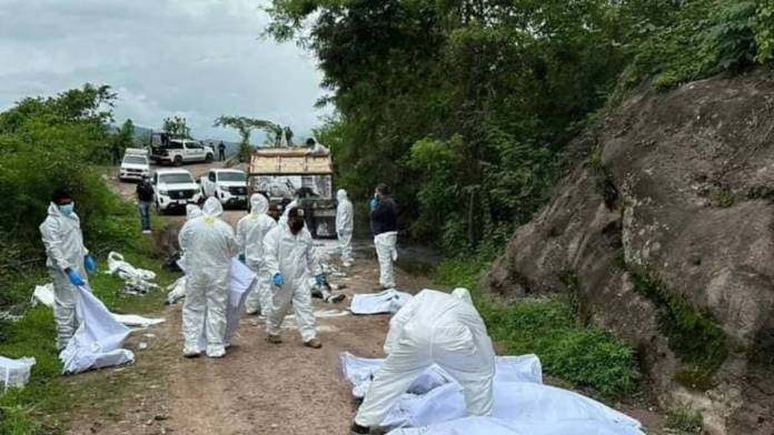 Autoridades mexicanas encontraron 19 cuerpos sin vida en un camino de terracería del estado de Chiapas. Foto: Voces de Soconusco Noticias