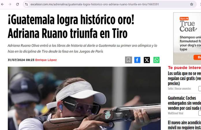 Uno de los medios más importantes de México, El Excelsior, dedicó una nota a la joven campeona olímpica. Foto: captura de pantalla