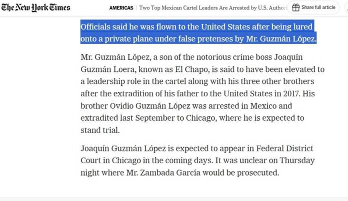 The New York Times refiere que Zambada fue engañado por Guzmán. Foto: captura de pantalla