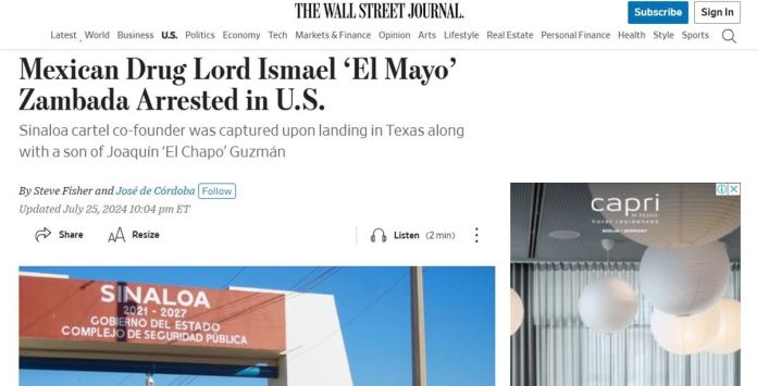 The Wall Street Journal recoge detalles de la captura de Zambada y Guzmán. Foto: captura de pantalla
