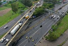 Este es el estado actual de las carreteras de Guatemala en enero 2025, según Asistur Intersección entre la CA9 sur e ingreso a Villa Nueva. En el sur de la metrópoli se han reportado retumbos. En el invierno del año pasado quedó demostrada la vulnerabilidad de las carreteras en esa área. Foto La Hora / Municipalidad de Villa Nueva.