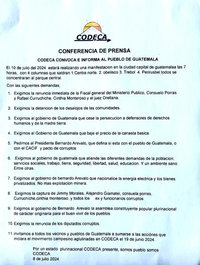 Los campesinos organizados piden la renuncia de Consuelo Porras, jefa del Ministerio Público (Foto: CODECA)