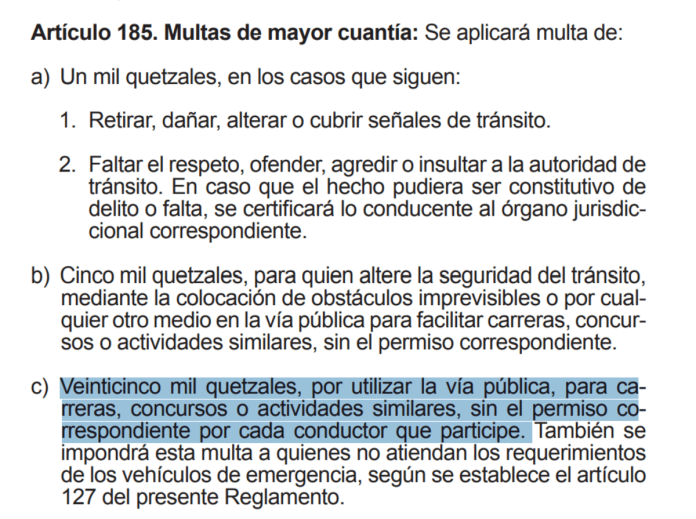 Artículo 185 del Reglamento de Tránsito. Foto: captura de pantalla