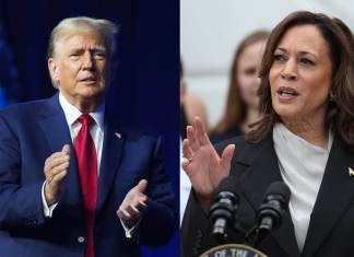 Combo de fotografías donde se observa al expresidente de los Estados Unidos Donald Trump y a la vicepresidenta estadounidense Kamala Harris. EFE/Archivo