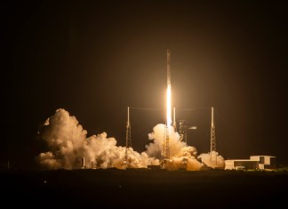 En esta foto, propocionada por SpaceX, el cohete Falcon 9 de SpaceX, que transporta 21 satélites de internet Starlink, despega de Cabo Cañaveral, Florida, el miércoles 28 de agosto de 2024. (SpaceX vía AP)