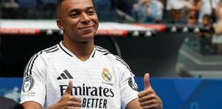 El francés Kylian Mbappé en el estadio Santiago Bernabéu de Madrid. EFE/Chema Moya